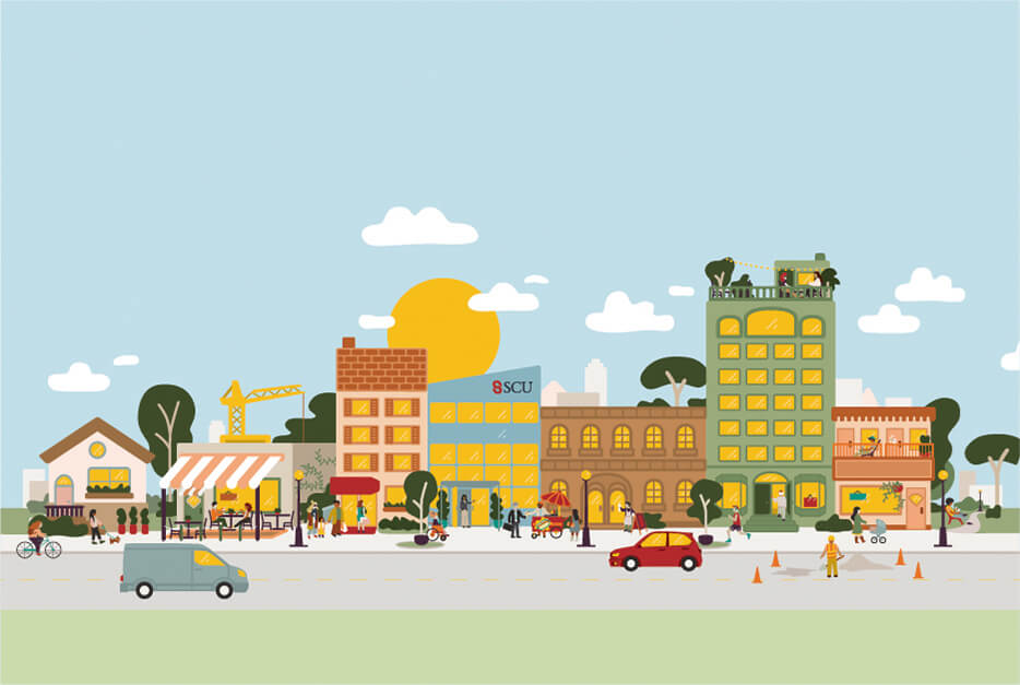 An animated cityscape
