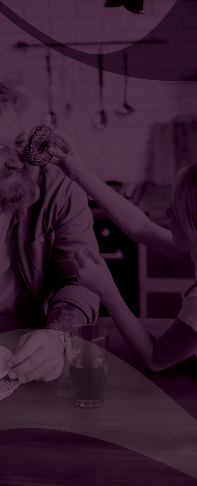 Purple stylized image of dad playing with son