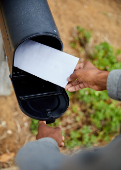 Person putting an envelope in a mailbox