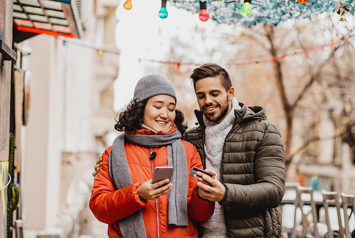 couple walking outside in the winter