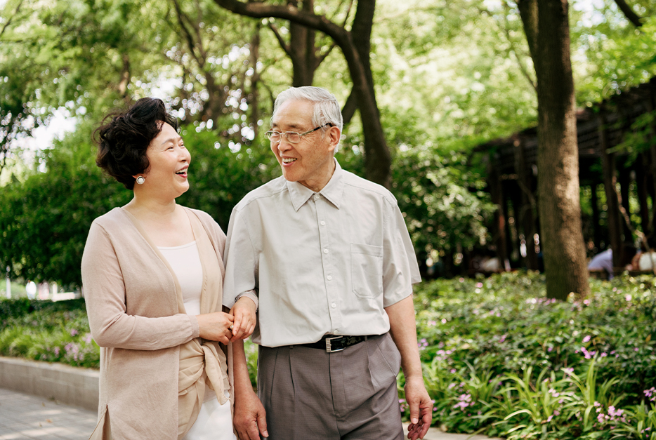 Couple walking in a forest together