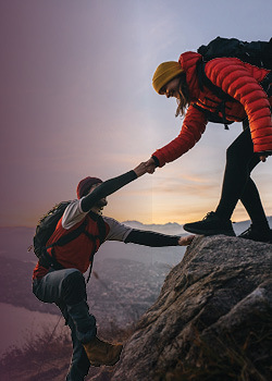 Two men rock climbing 