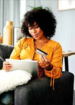Women looking at a credit card